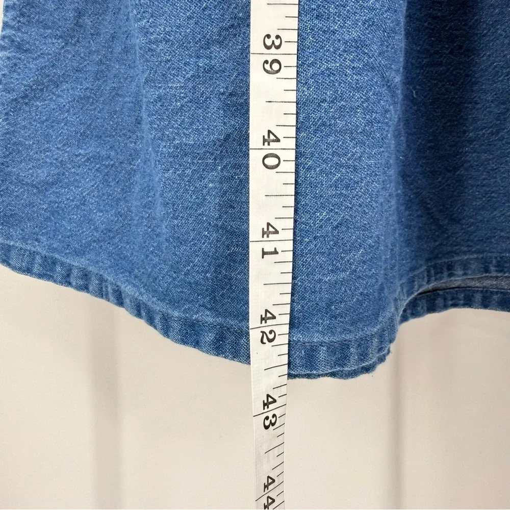 The Vermont Country Store Denim Tiered Midi Muumuu‎ Dress Pockets L Prairie Boho - Picture 9 of 13